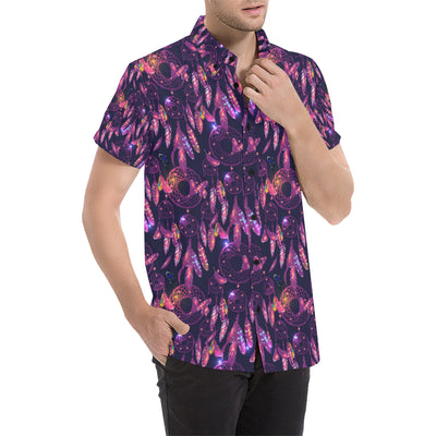 Dream catcher neon Men's Short Sleeve Button Up Shirt