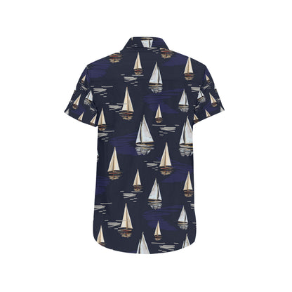 Sailing Ships Pattern Print Design A05 Men's Short Sleeve Button Up Shirt