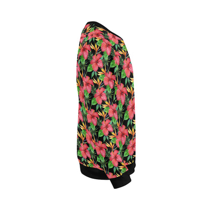 Red Hibiscus Pattern Print Design HB07 Men Long Sleeve Sweatshirt