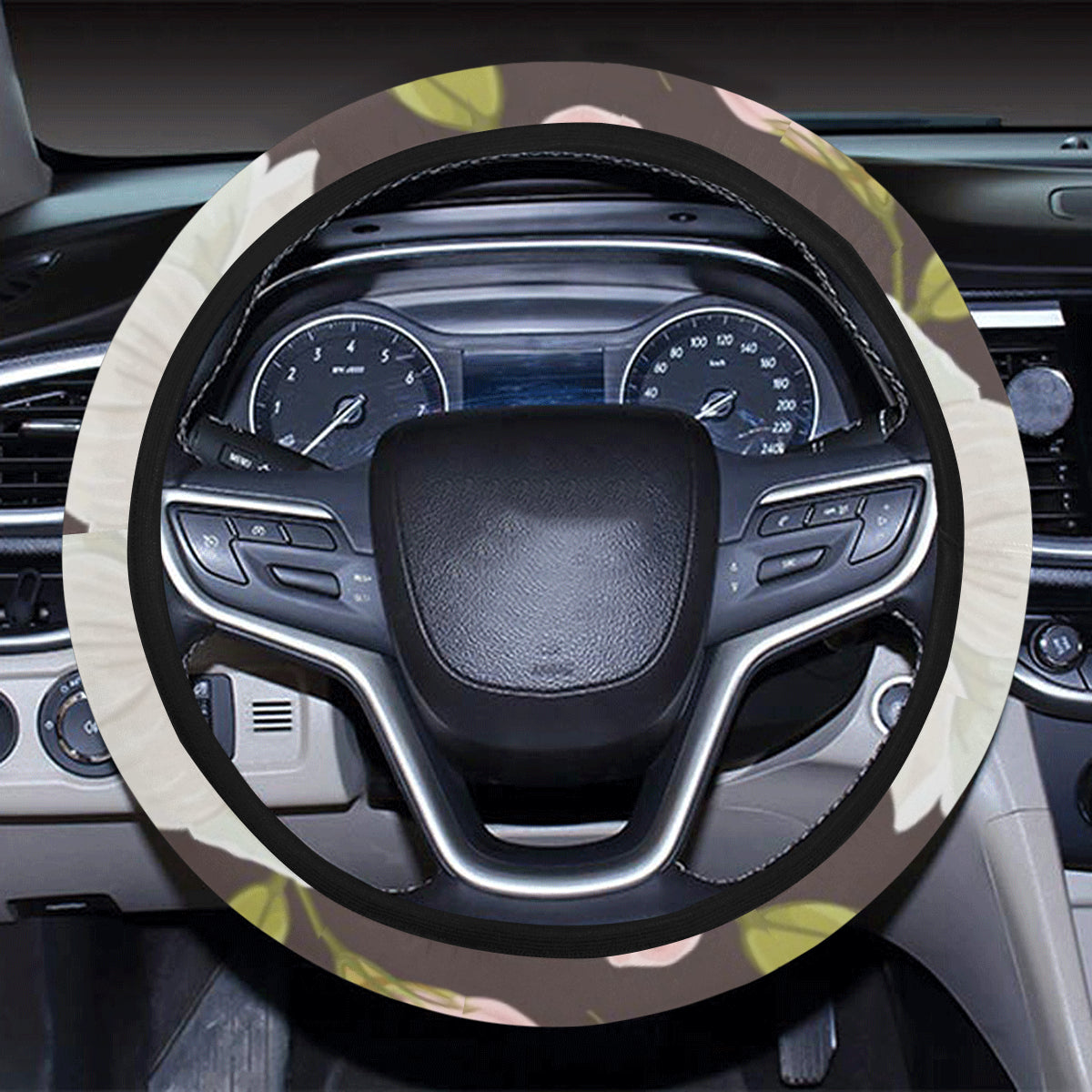 Anemone Pattern Print Design AM011 Steering Wheel Cover with Elastic Edge
