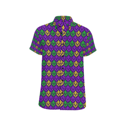 Mardi Gras Pattern Print Design 02 Men's Short Sleeve Button Up Shirt