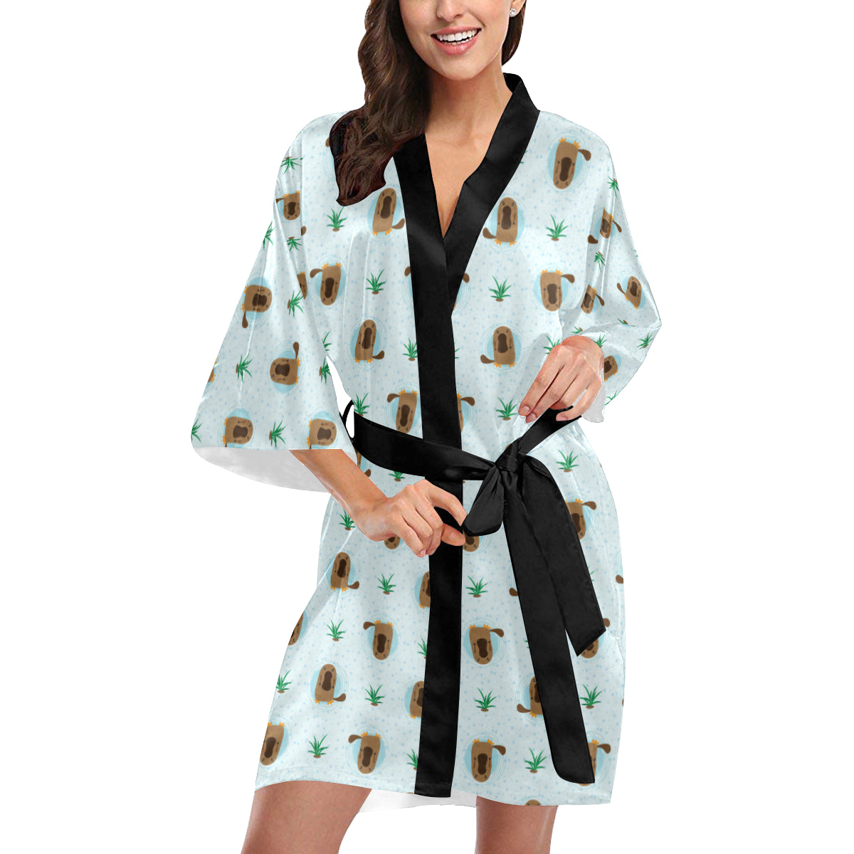 Platypus Pattern Print Design A04 Women's Short Kimono