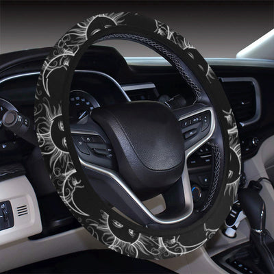 Sun Moon White Design Themed Print Steering Wheel Cover with Elastic Edge