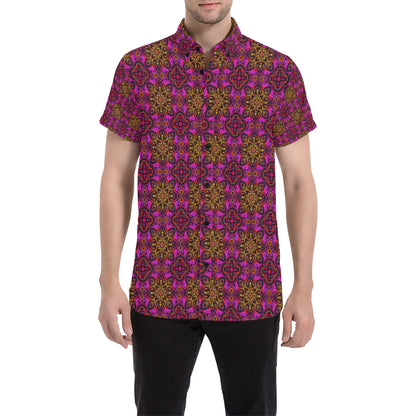 kaleidoscope Abstract Print Design Men's Short Sleeve Button Up Shirt
