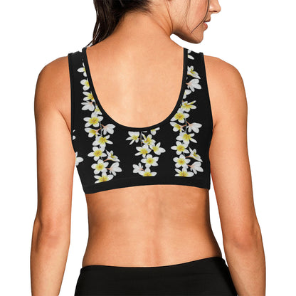 White Plumeria Pattern Print Design PM08 Sports Bra