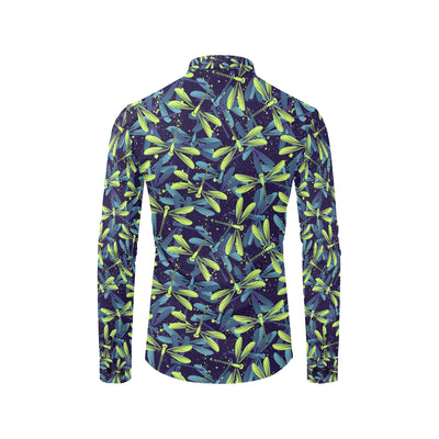 Dragonfly Lime Blue Print Pattern Men's Long Sleeve Shirt