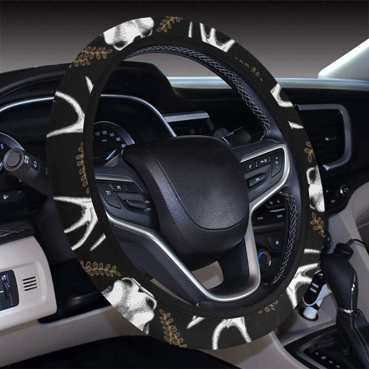 Moose Pattern Print Design 02 Steering Wheel Cover with Elastic Edge