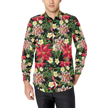 Poinsettia Pattern Print Design POT05 Men's Long Sleeve Shirt