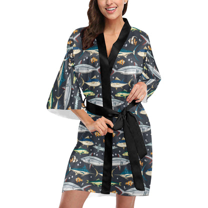Swordfish Pattern Print Design 04 Women's Short Kimono