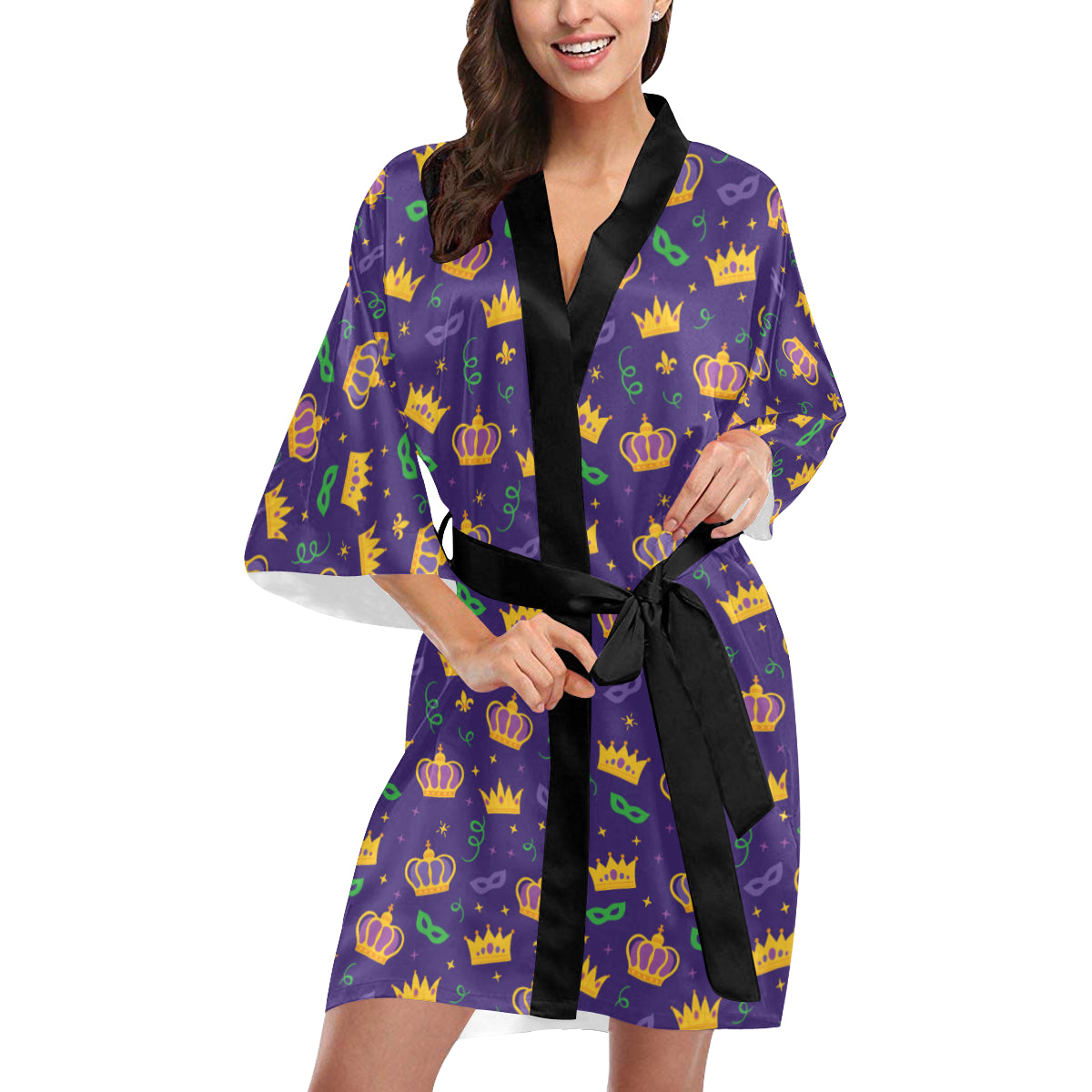 Mardi Gras Pattern Print Design 03 Women's Short Kimono