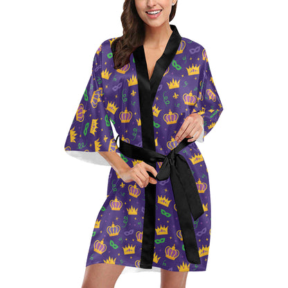 Mardi Gras Pattern Print Design 03 Women's Short Kimono