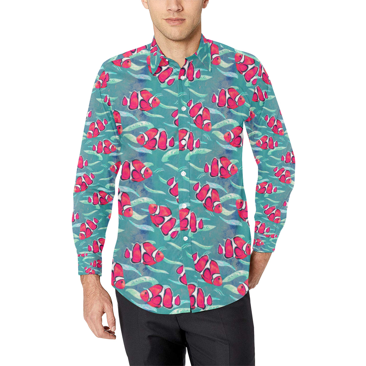 Clownfish Pattern Print Design 02 Men's Long Sleeve Shirt