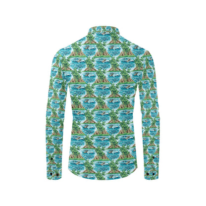 Palm Tree Hawaiian Themed Design Print Men's Long Sleeve Shirt