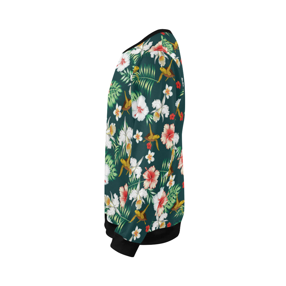 Hawaiian Flower Design with SeaTurtle Print Men Long Sleeve Sweatshirt