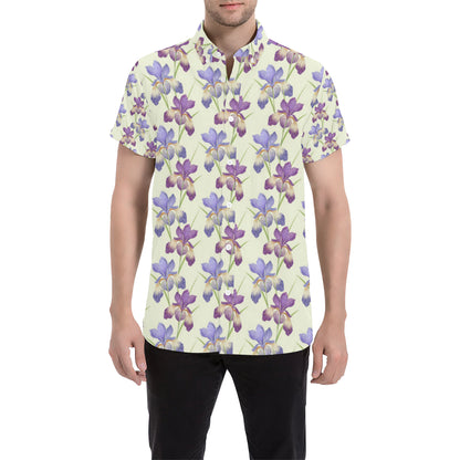 Iris Pattern Print Design IR08 Men's Short Sleeve Button Up Shirt