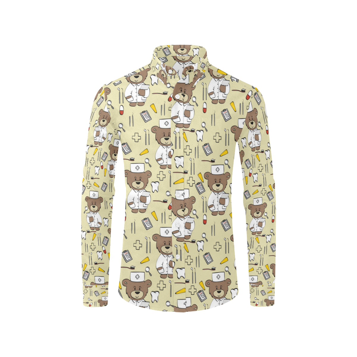 Nurse Bear Pattern Print Design A02 Men's Long Sleeve Shirt