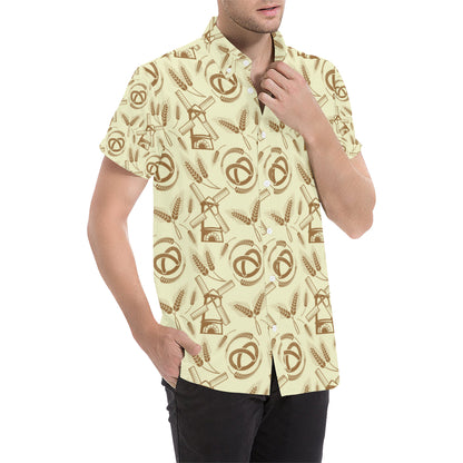 Agricultural Windmills Print Design 03 Men's Short Sleeve Button Up Shirt