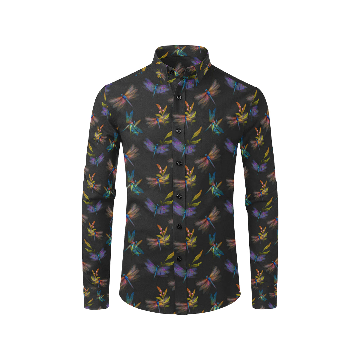 Dragonfly Colorful Realistic Print Men's Long Sleeve Shirt