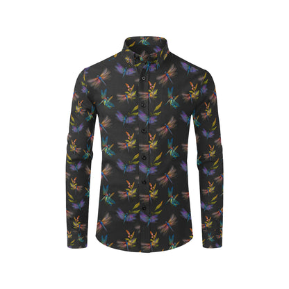 Dragonfly Colorful Realistic Print Men's Long Sleeve Shirt