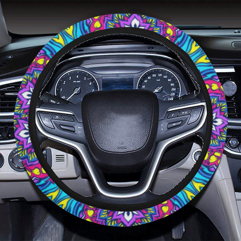 lotus Boho Pattern Print Design LO010 Steering Wheel Cover with Elastic Edge