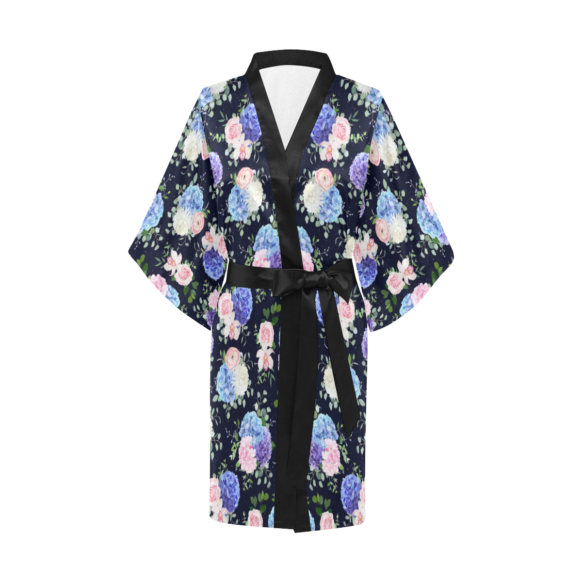 Hydrangea Pattern Print Design HD01 Women Kimono Robe