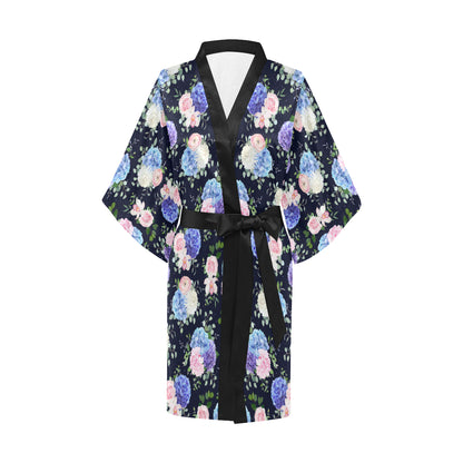Hydrangea Pattern Print Design HD01 Women Kimono Robe