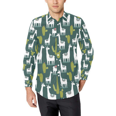 Llama Cactus Pattern Print Design 02 Men's Long Sleeve Shirt