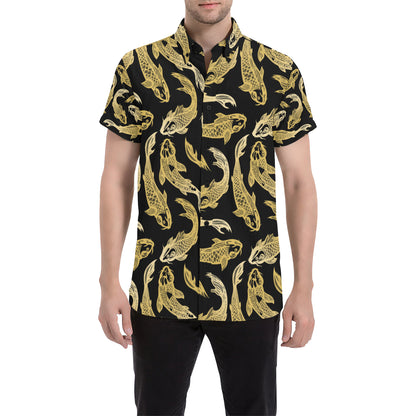 KOI Fish Pattern Print Design 03 Men's Short Sleeve Button Up Shirt