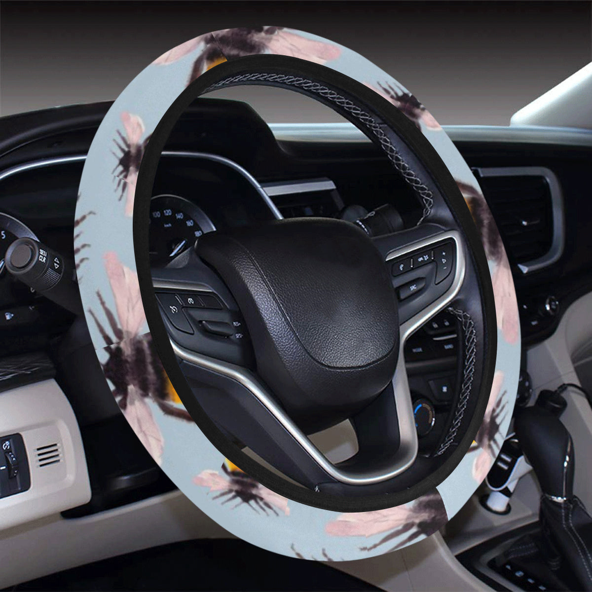 Bee Pattern Print Design BEE08 Steering Wheel Cover with Elastic Edge
