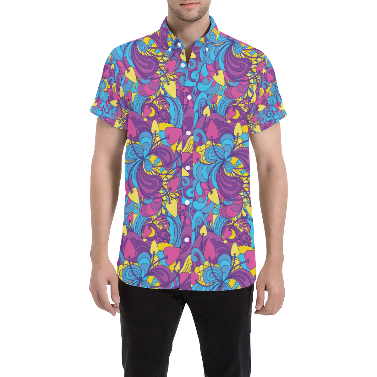 Psychedelic Mushroom Pattern Print Design A03 Men's Short Sleeve Button Up Shirt