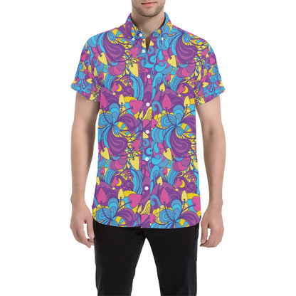 Psychedelic Mushroom Pattern Print Design A03 Men's Short Sleeve Button Up Shirt