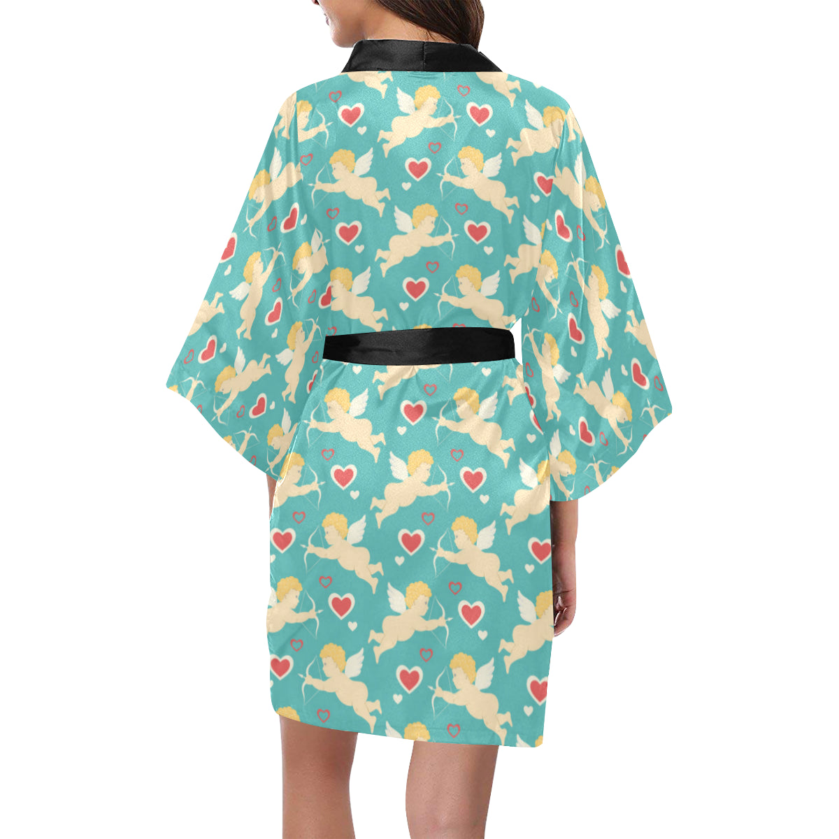 Cupid Pattern Print Design 01 Women's Short Kimono