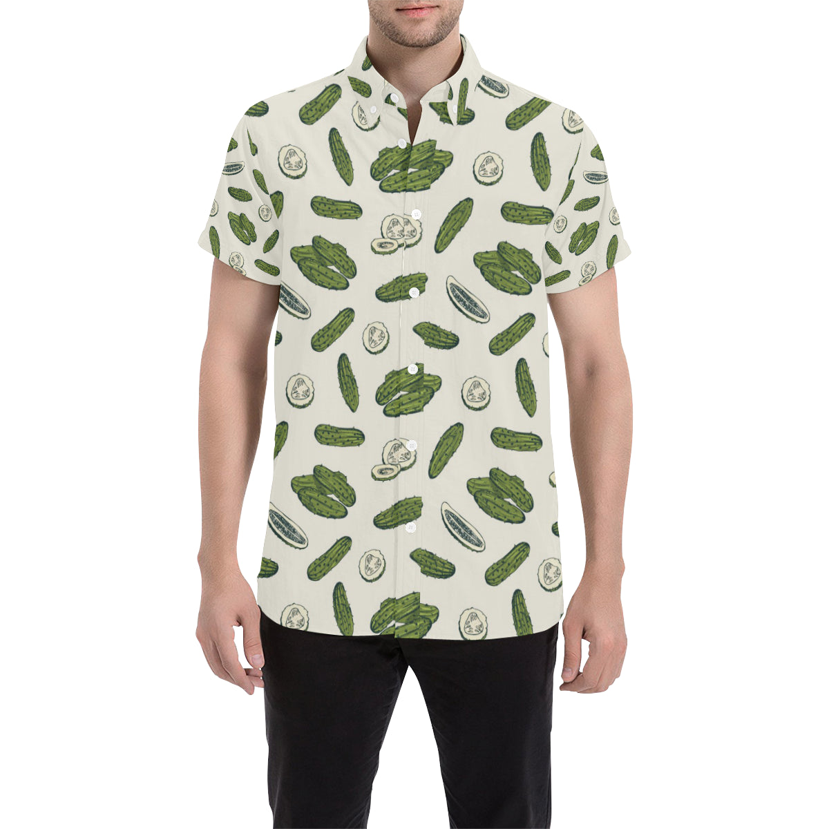 Cucumber Pattern Print Design CC05 Men's Short Sleeve Button Up Shirt
