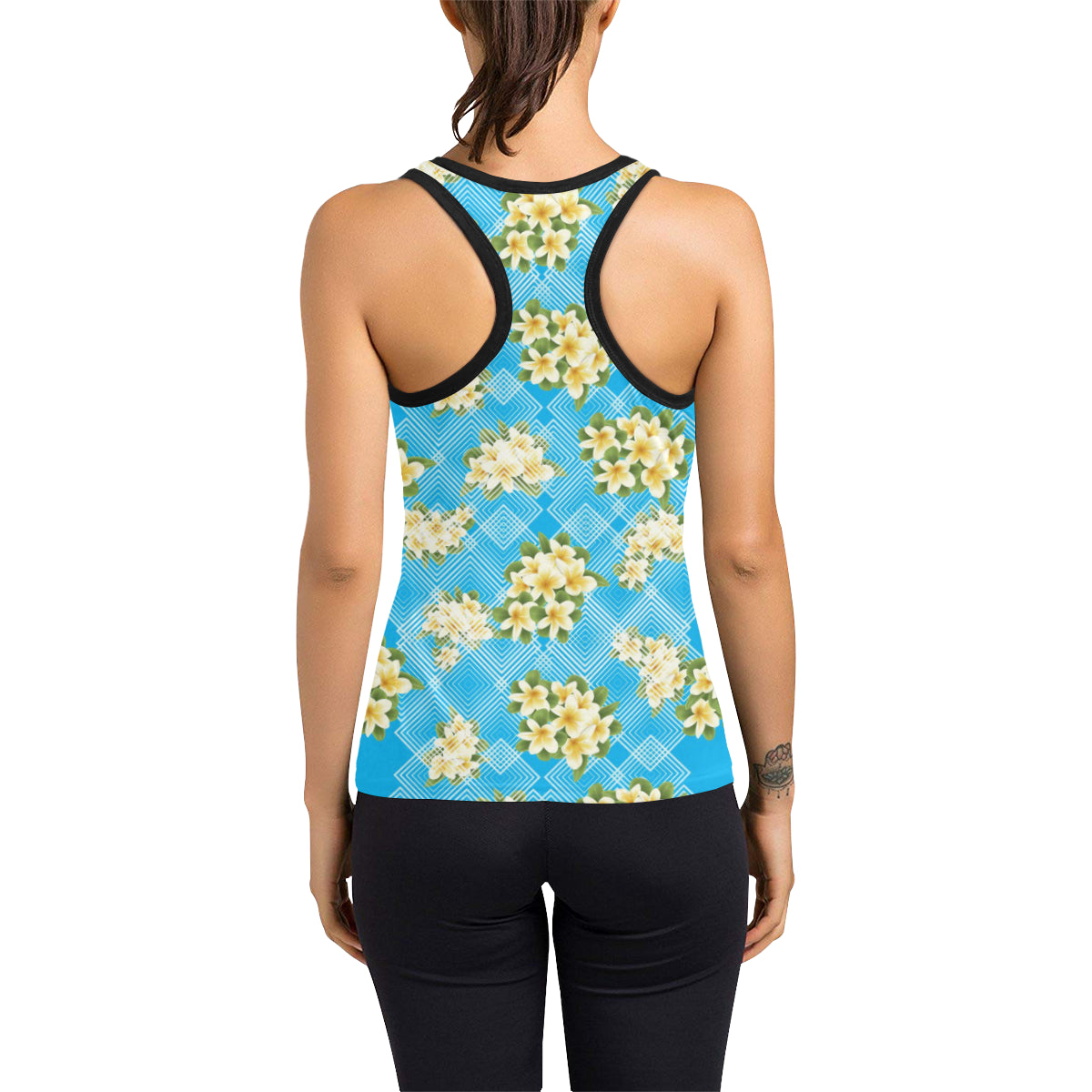 Yellow Plumeria Design Print Pattern Women's Racerback Tank Top