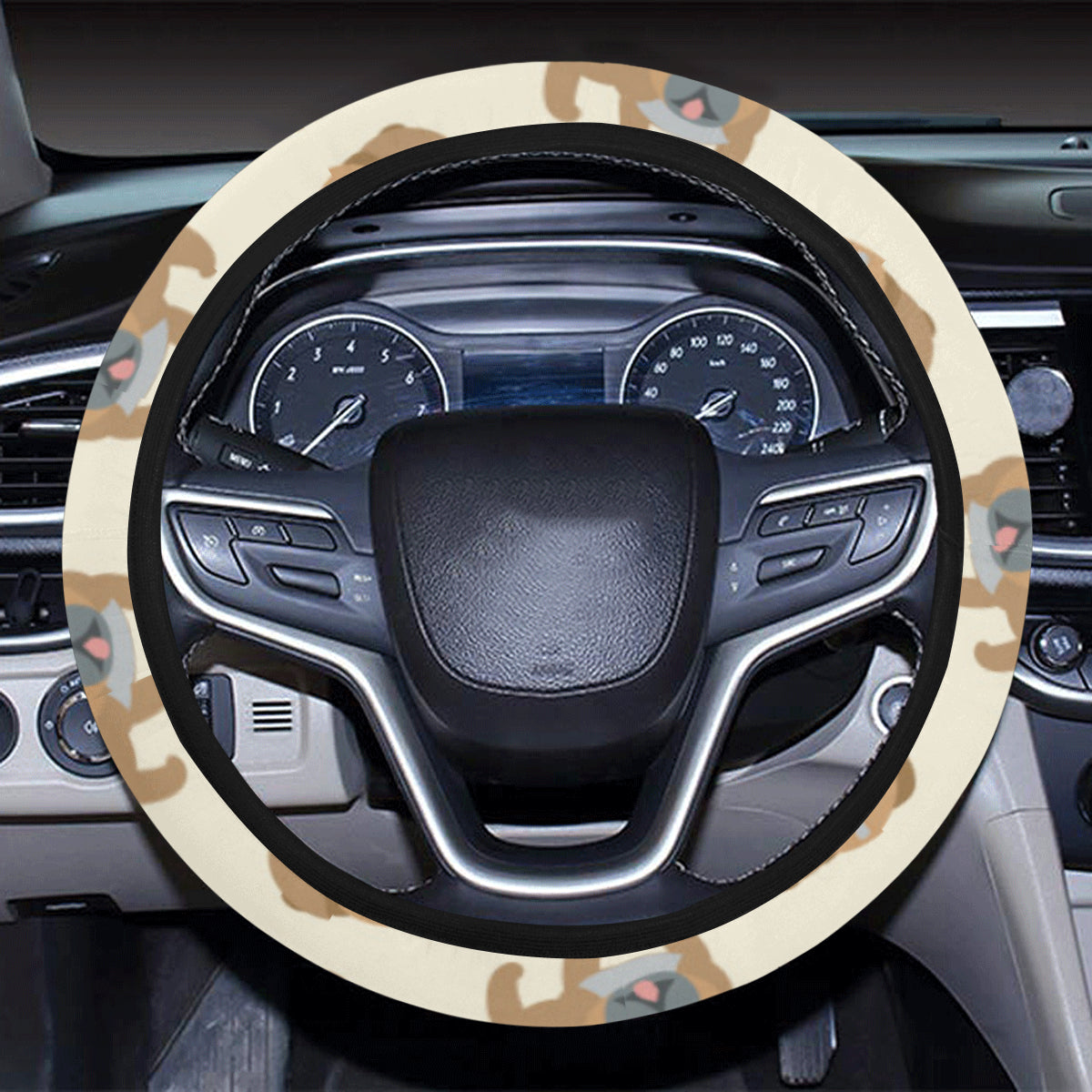 Bulldogs Pattern Print Design 01 Steering Wheel Cover with Elastic Edge