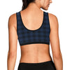 Navy Blue Tartan Plaid Pattern Sports Bra