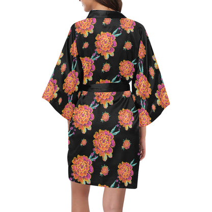 Marigold Pattern Print Design 01 Women's Short Kimono
