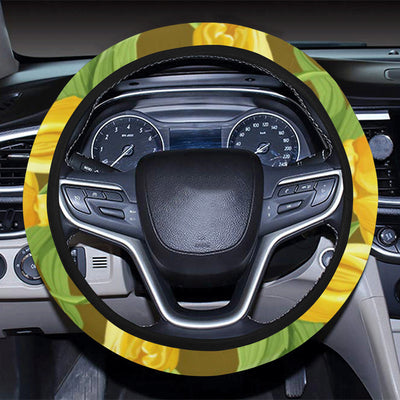 Tulip Yellow Pattern Print Design TP010 Steering Wheel Cover with Elastic Edge