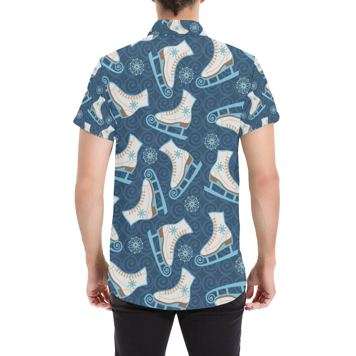 Ice Skate Pattern Print Design 01 Men's Short Sleeve Button Up Shirt