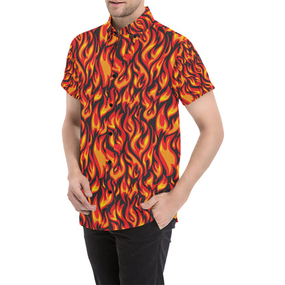 Flame Fire Print Pattern Men's Short Sleeve Button Up Shirt