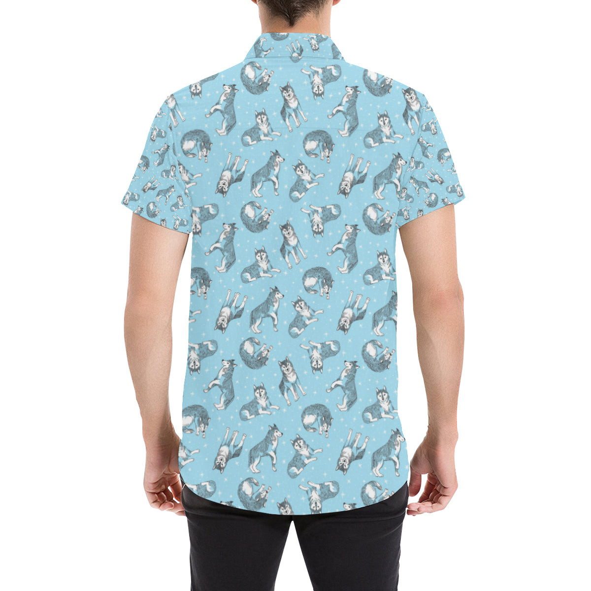 Wolf Design Print Pattern Men's Short Sleeve Button Up Shirt