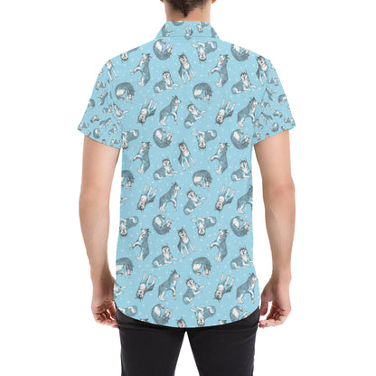 Wolf Design Print Pattern Men's Short Sleeve Button Up Shirt