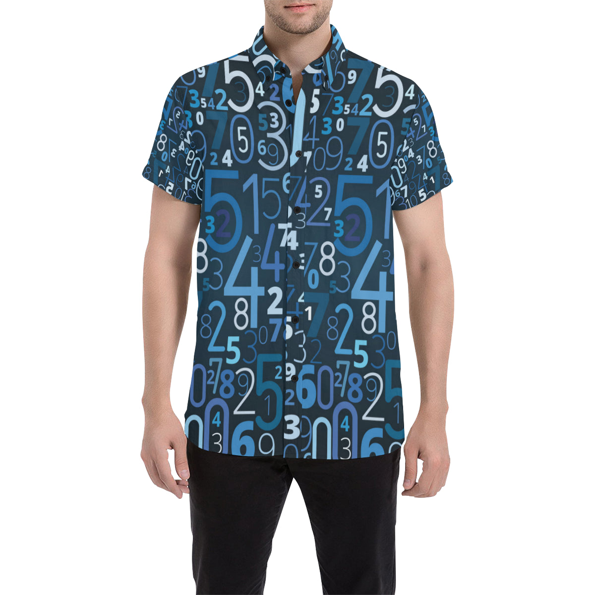 Number Pattern Print Design A02 Men's Short Sleeve Button Up Shirt