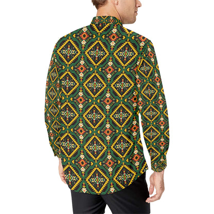 Kente Green Design African Print Men's Long Sleeve Shirt