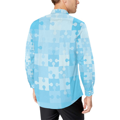 Puzzle Blue Pattern Print Design A04 Men's Long Sleeve Shirt