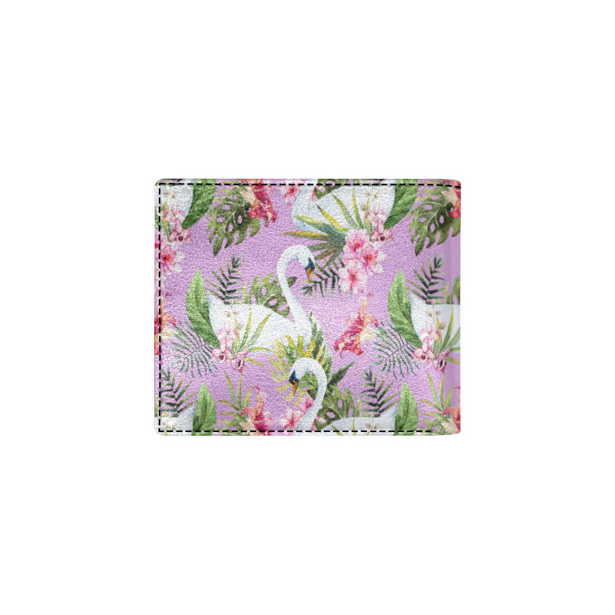 Swan with Flower Pattern Print Design 01 Men's ID Card Wallet