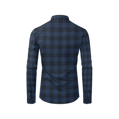 Navy Blue Tartan Plaid Pattern Men's Long Sleeve Shirt