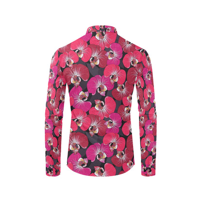 Orchid Red Pattern Print Design OR05 Men's Long Sleeve Shirt