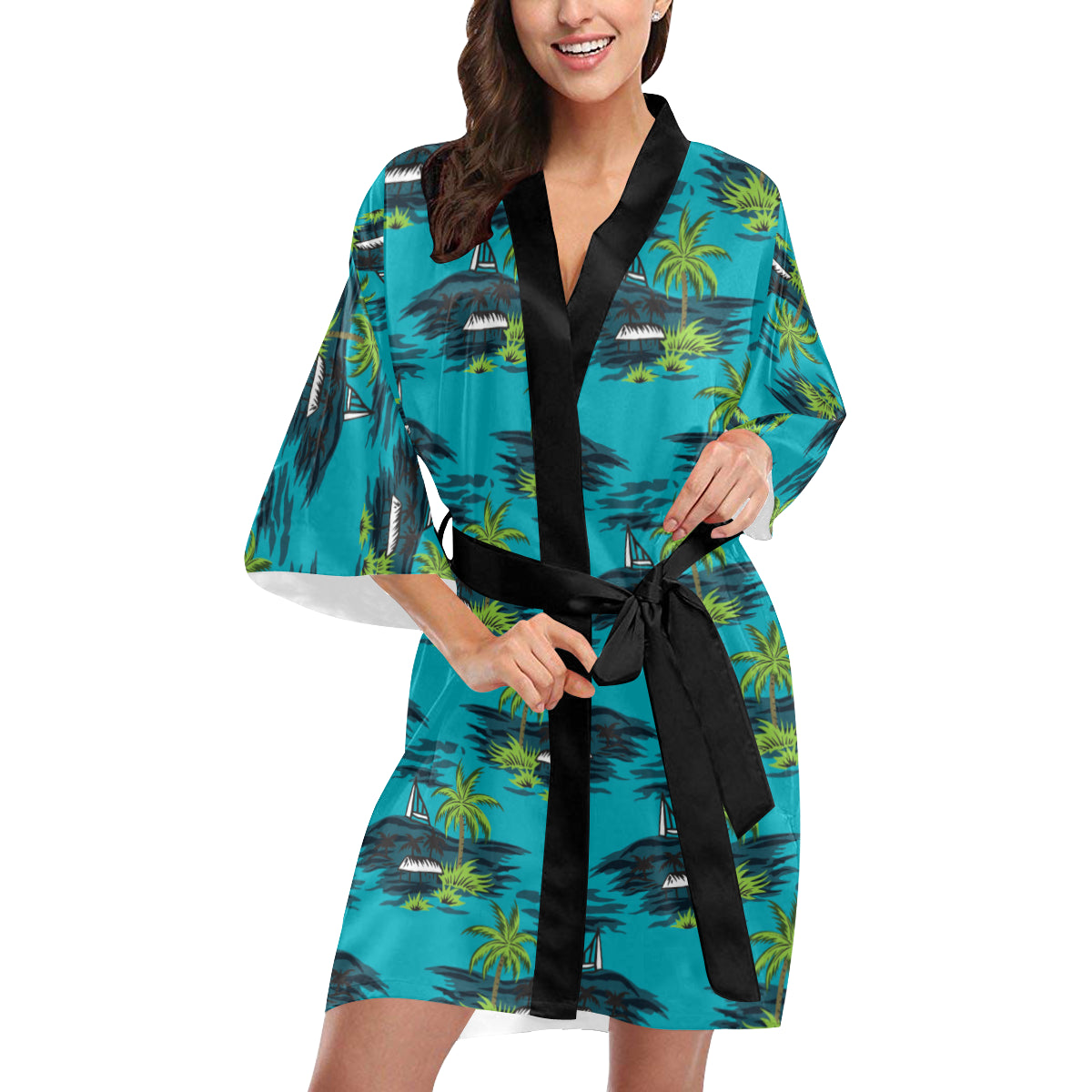 Pacific island Pattern Print Design A01 Women's Short Kimono
