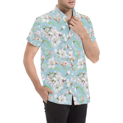 Apple blossom Pattern Print Design AB06 Men's Short Sleeve Button Up Shirt